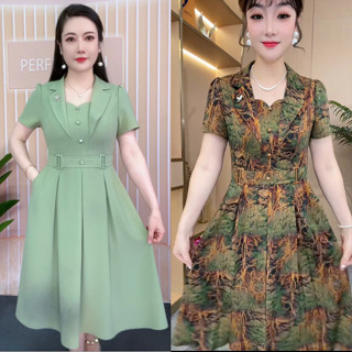  Đầm trung niên cho mẹ cổ VEST SANA FASHION sang trọng công sở chất vải Lụa Pháp CARO-VD 