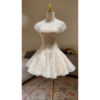  D337 Cabernet Rota Dress đầm dáng ngắn form bồng xoè chất ren mềm có cổ 