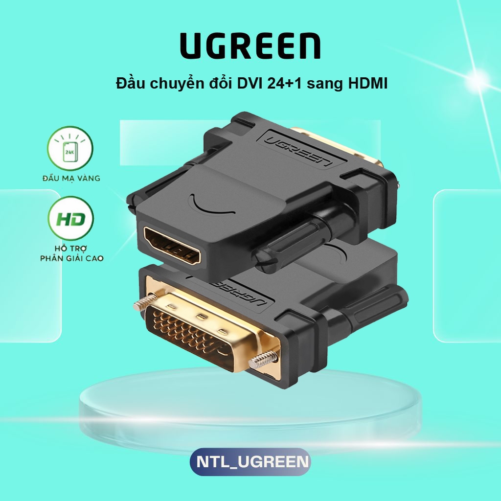 Đầu Chuyển Đổi HDMI to DVI 24+1 Ugreen 20124 Adapter HDMI FeMale DVI Male 2 chiều