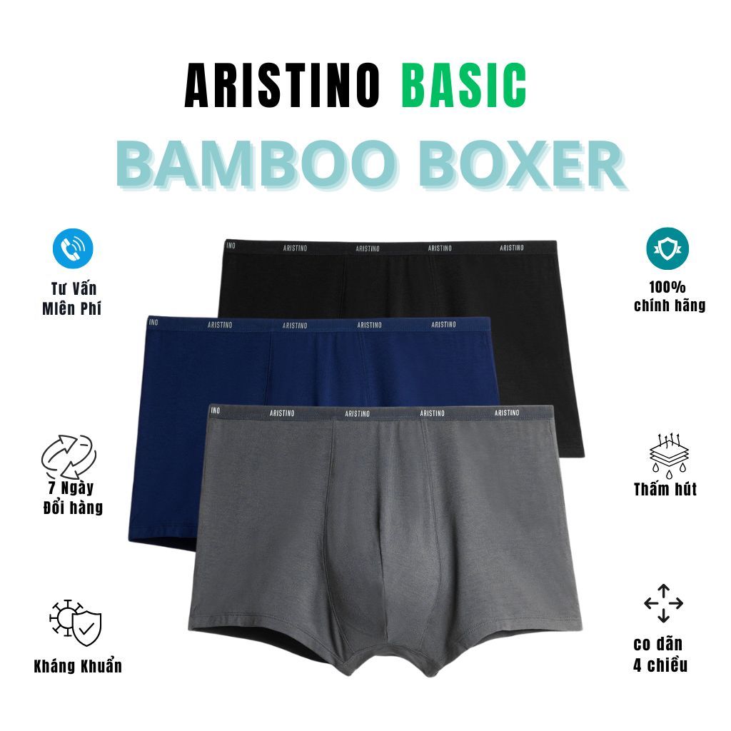 Combo 3 Quần lót boxer nam ARISTINO sịp đùi cao cấp cạp nhỏ sợi tre mềm mịn kháng khuẩn CB3.ABX1608