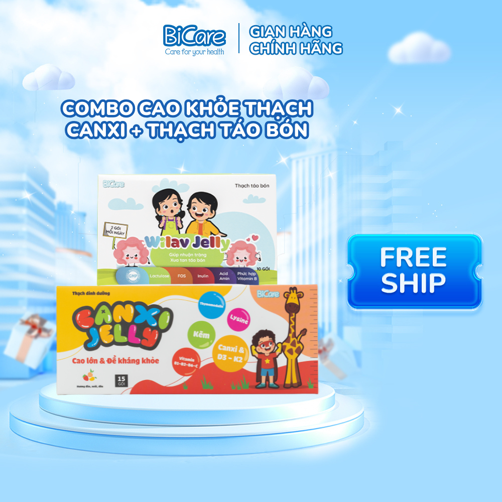 Bộ sản phẩm Thạch Canxi Bicare + Thạch Táo Bón Wilav Jelly