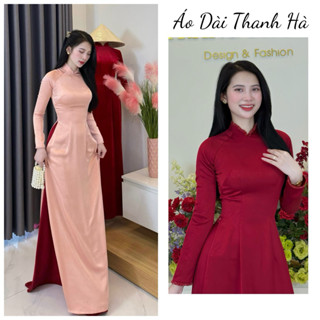 Áo Dài Truyền Thống Lụa Vân Hà Lan Cổ Lượn,Đính Kết Cổ Và Tay,Form Ôm Tôn Dáng - Áo Dài Thanh Hà