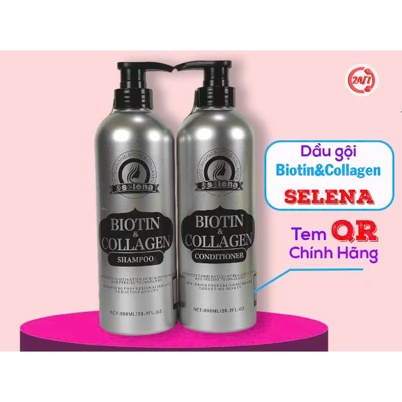 Cặp Dầu Gội Xả Biotin Collagen Selena _ Giảm Rụng Tóc,Phục Hồi Tóc Khô Xơ, Hư Tổn Hàng Chính Hãng Su