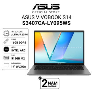 Laptop ASUS Vivobook S14 S3407CA-LY095WS Ultra 5 225H | 16GB | 512GB | IntelArc | 14" | Win 11 Xám·
