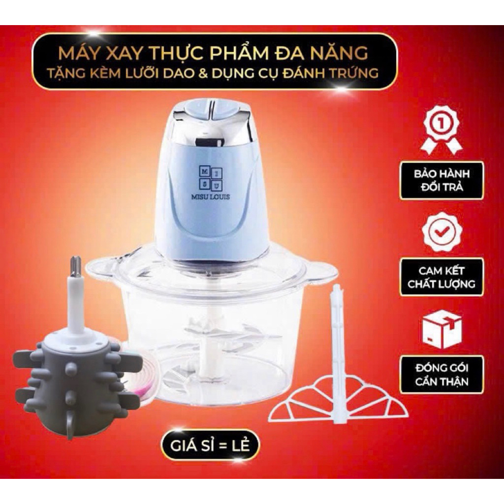 (Tặng lõi đánh ruốc)Máy Xay Thực Phẩm Đa Năng MISU LOUIS Cối Thủy Tinh 3.5L, Công Suất 500W-Bảo Hanh 6 Tháng