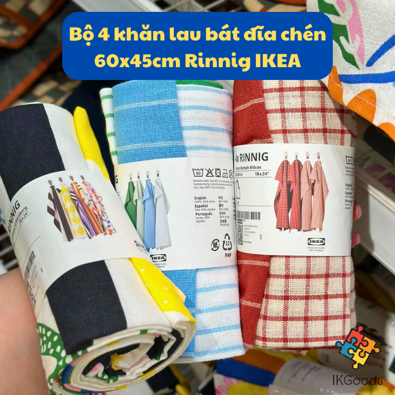 Bộ 4 khăn cotton lau bát đĩa chén 60x45cm Rinnig IKEA