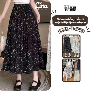  Chân váy dài xòe chấm bi TheLinaStudio chất thô mềm mặc đi học đi làm đi chơi mùa hè thu tiểu thư vintage - CV007 