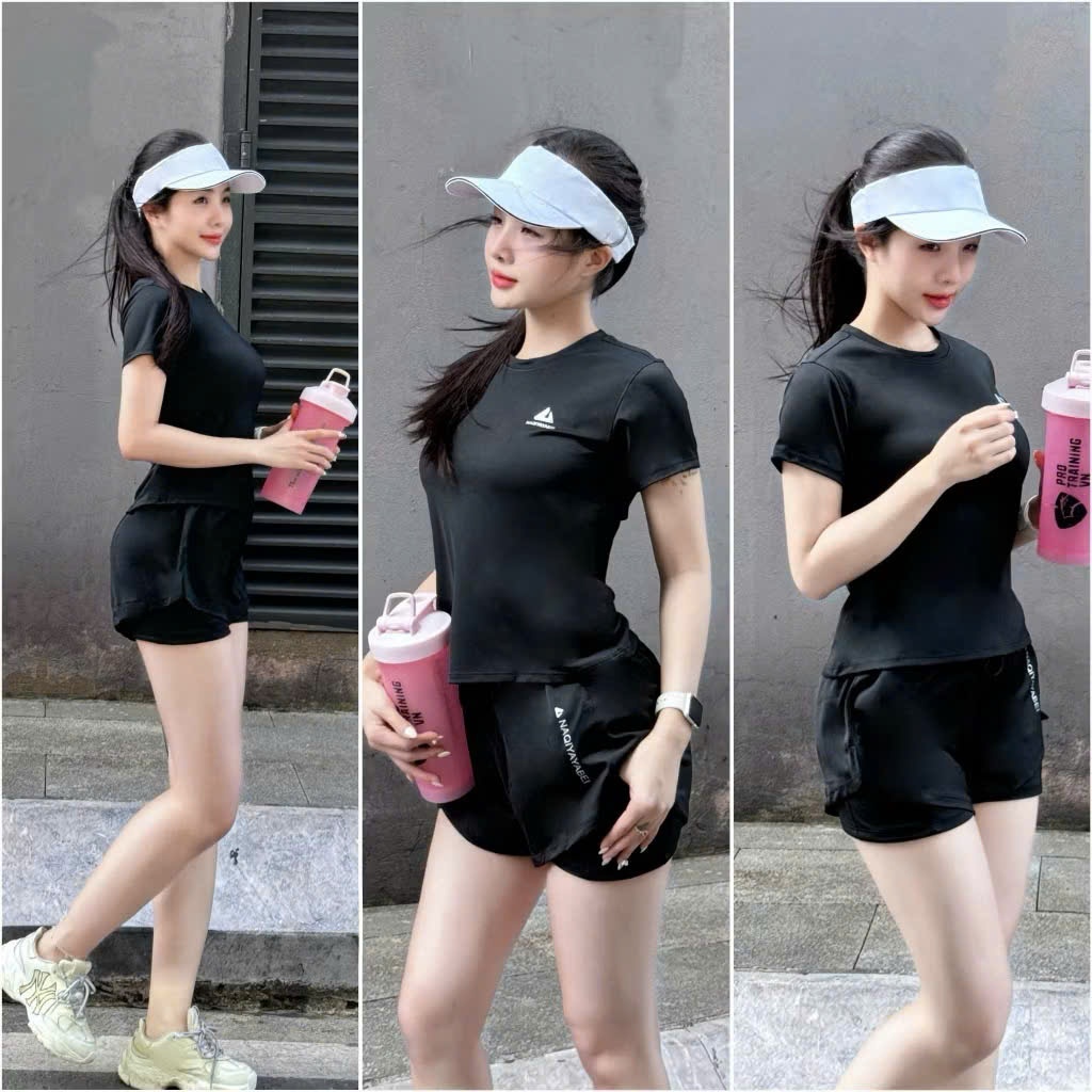 (Có Túi) Đồ tập gym nữ, bộ tập gym erobic nữ áo cộc quần 2 lớp cao cấp( NT-05 )