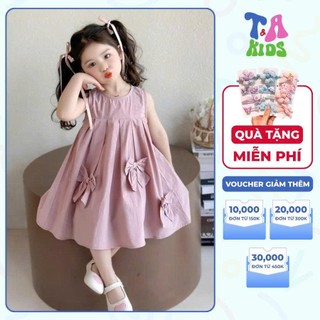  Váy bé gái dáng xòe màu hồng dễ thương đầm công chúa thiết kế nơ nổi chất cotton mềm mại A1 