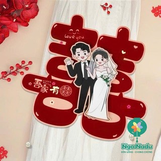  Chữ Hỷ Song Hỷ hoạt hình Dán Cửa Trang Trí Tiệc Cưới dán kính xe trang trí đám cưới tân hôn lễ ăn hỏi nạp tài 