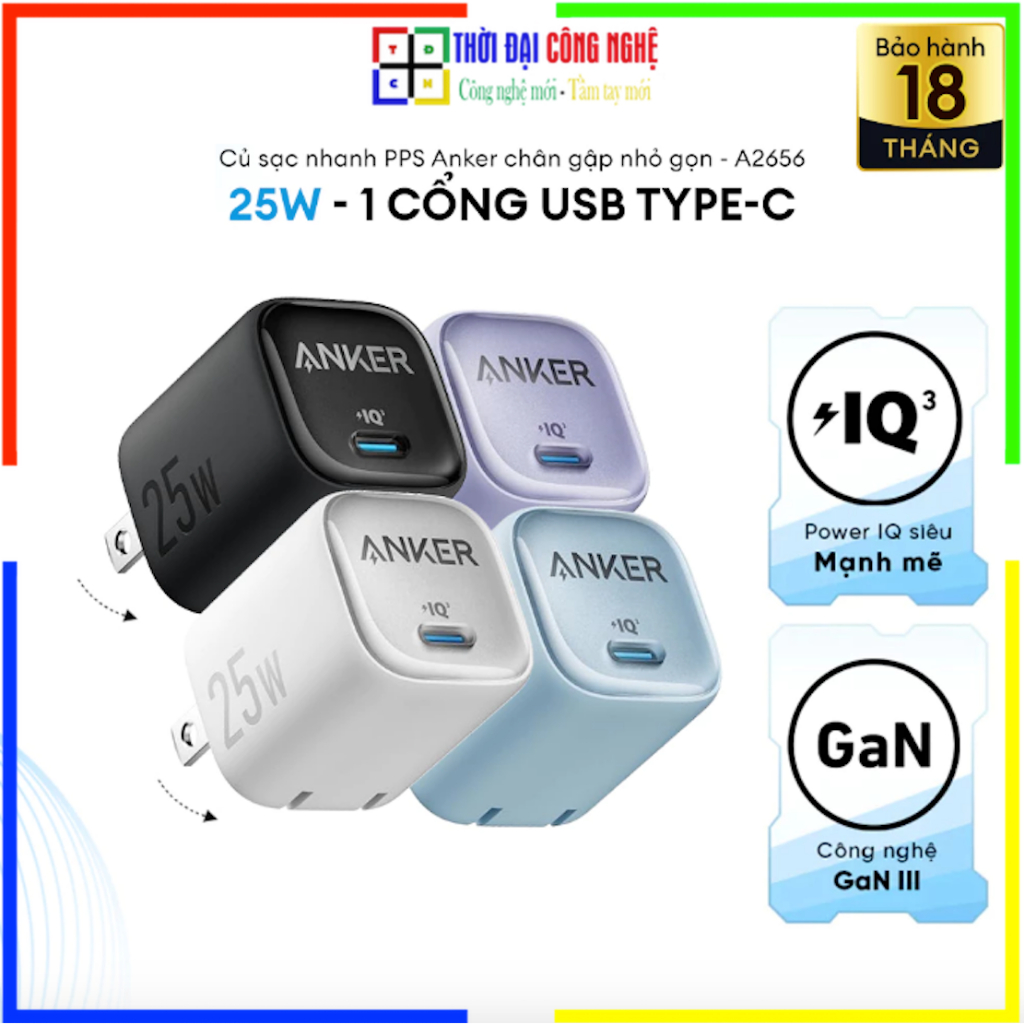 Cốc sạc Anker Zolo A2656 1Type-C 25W PIQ 3.0 . Bảo hành 18 tháng, 1 đổi 1 15 ngày.
