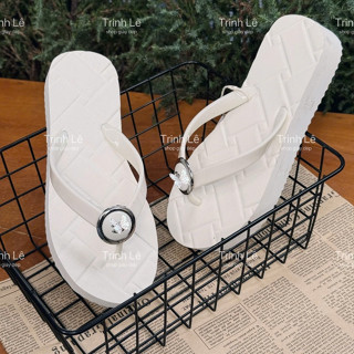 Dép Kẹp Nữ Xỏ Ngón Mũi Tròn Zhetao Quai Cao Su Đính Charm Hình Tròn Đế Cao 3 Phân -Tz8