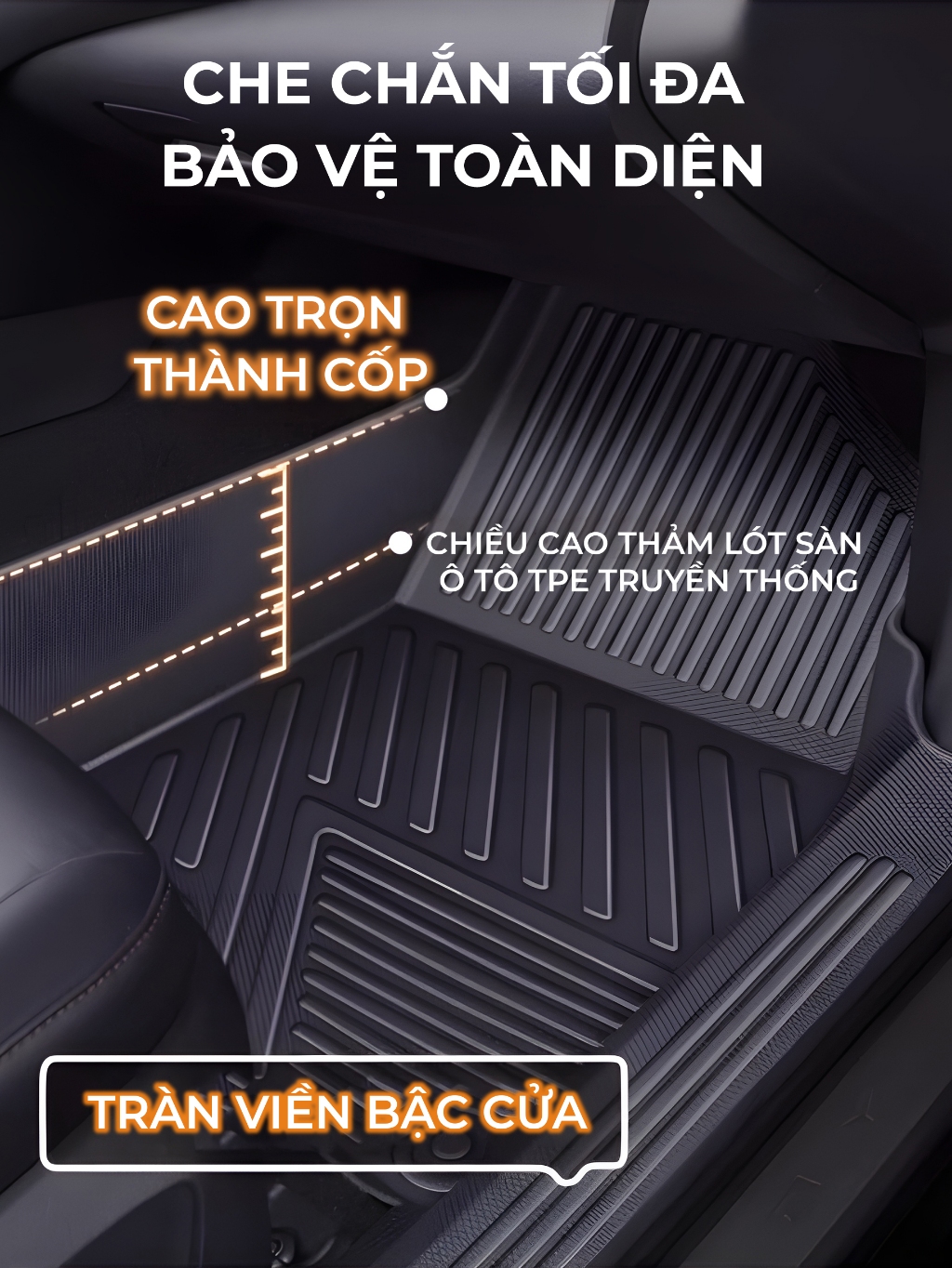 Thảm lót sàn Destinator, Xpander, Xforce tràn viền bậc cửa TPE, bao trọn thành xe ICHINI kèm thảm rối