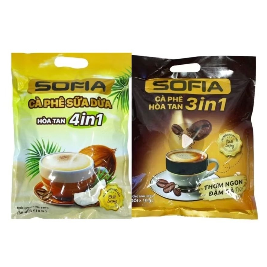 [Combo 2 túi 80 gói] Cafe sữa dừa 4in1 Sofia thơm béo + cafe sữa 3in1 đậm đà cafe