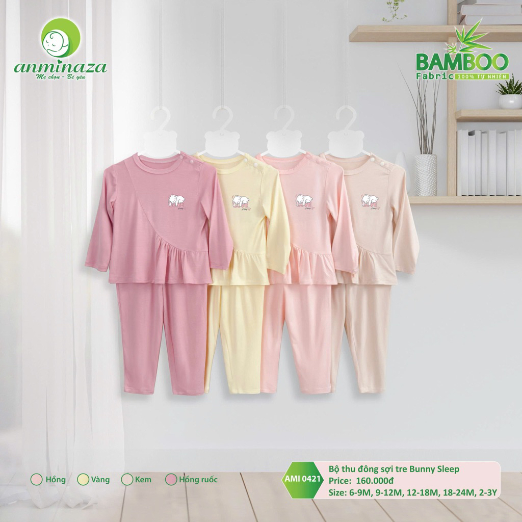 Bộ dài tay Aminaza bé gái Bunny sleep điều hòa mềm mát