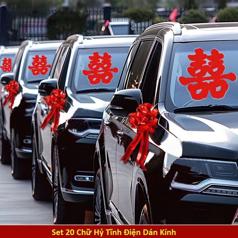 Sét 20 Chữ Hỷ Tĩnh điện,Chữ Hỷ hoạt hình trang trí tiệc cưới,tân hôn, lễ ăn hỏi,nạp tài,phòng cưới,dán xe hoa,cổng cưới