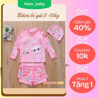 Papubaby Bikini bé gái 2 mảnh B035 in hình labubu đáng yêu 10 -35kg cho bé đi biển, đồ bơi bé gái, đồ bơi bé trai