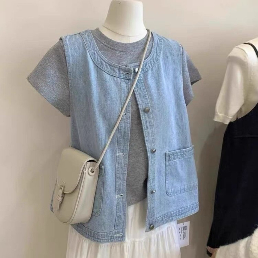 【ẢNH THẬT】Áo Gile Bò TÚI VUÔNG 2 MÀU Denim Hàn, Áo Gile Bò DENIM Túi Vuông Phong Cách Hàn Quốc