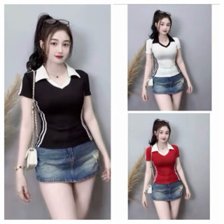 Áo thun polo form ôm Bigsize 45-85kg (582) chất liệu thun tăm co giãn cổ V cách điệu xinh xăn