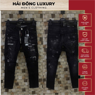 Quần Jean DSQ Đen Khói Đậm Bản Rách Xước CR_7 Khoá Lệch Siêu Đẹp Nét,Ống Biker Bo Chuẩn Hàng loại 1 Đầy Đủ Tag Mác