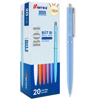 Hộp 10/20 Bút Bi Bitex B04 Mực Xanh Ngòi 0.5mm Thân Nhựa Mực Đều (Giao Vỏ Màu Ngẫu Nhiên)