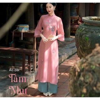 Áo dài Tâm Như Hồng - họa tiết thêu tay cao cấp - vải tơ mềm thanh thoát