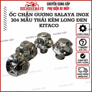 Ốc chân gương salaya inox 304 mẫu thái S2, ốc chân kính xe máy kèm long đen kitaco cho mọi loại xe !!