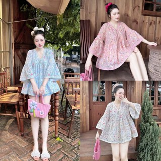 BIGSIZE HIẾU HIẾU (55-95KG) - Set bộ thời trang Áo babydoll hoa thêu dễ thương + Quần đùi ngắn S619