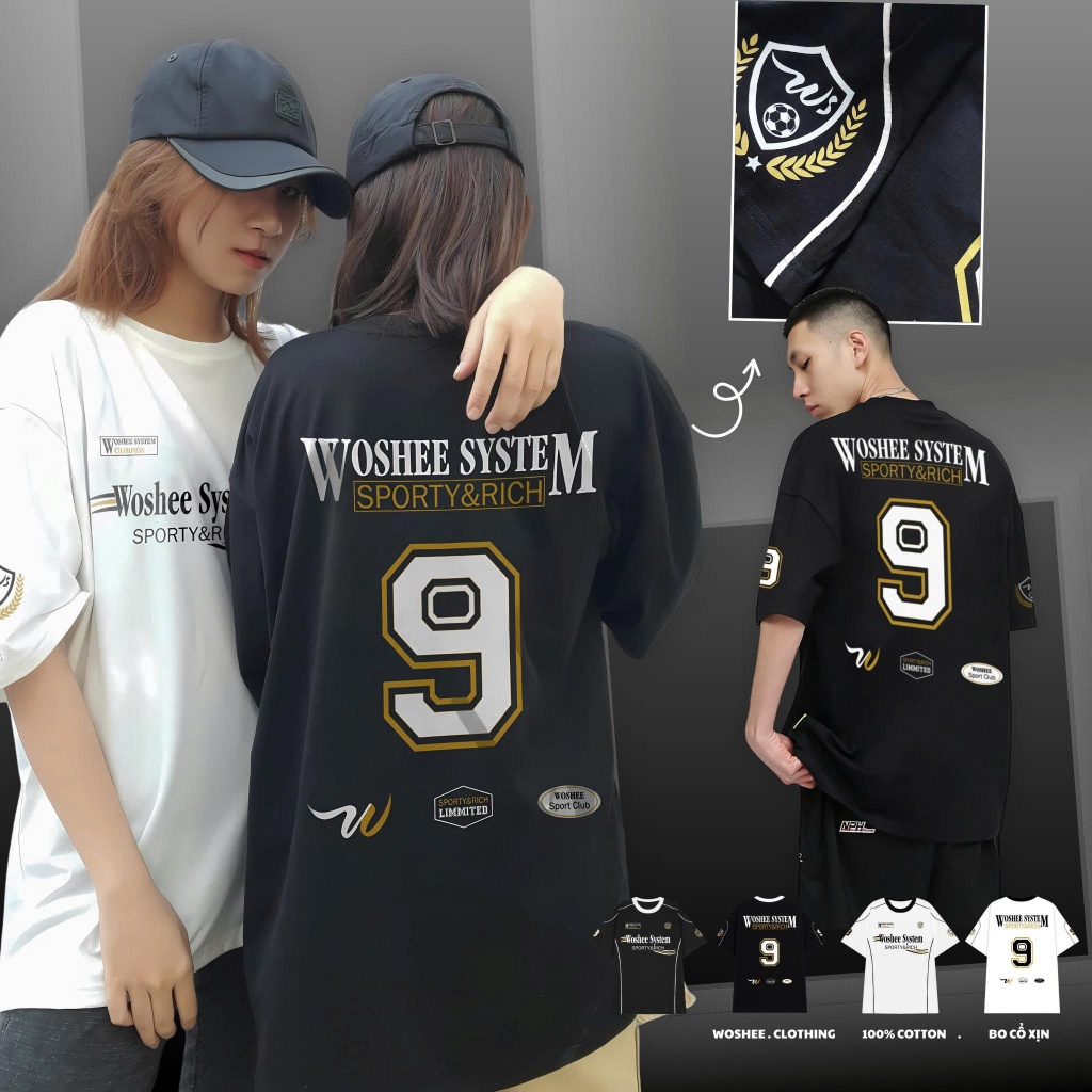 Áo Thun Oversize WOSHEE số 9 WOSHEE SYSTEM Áo Phông Tay Lỡ Cotton Co Giãn 2 Chiều Form Rộng ST008