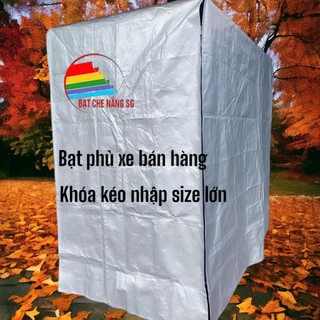 Bạt che xe bán hàng màu xám trắng, bạt dày, không thấm nước, có khoá kéo cạnh (khóa kéo nhập, size lớn)
