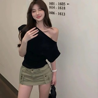 Áo kiểu croptop trễ vai cánh dơi nữ ,áo thun ngắn tay lệch vai nhún eo mặc được hai kiểu siêu tôn dáng phong cách Hàn