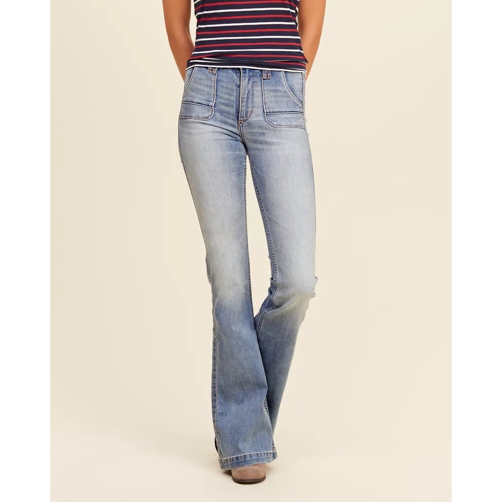 Quần Jeans Nữ Ống Loe Túi Hộp Trước Của Hollister Size 00