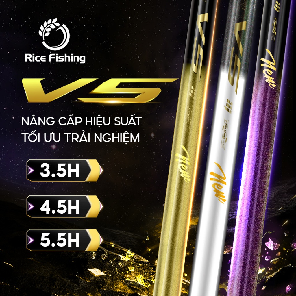 Cần câu đài V5 Thế hệ 3 Rice Fishing Carbon 30T & 40T Nâng cấp phiên bản mới 2025