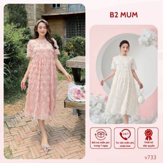 Váy bầu Chất voan, toàn bộ lông hướng quay xuống, ko làm cúc chỉnh bụng, sinh xong vẫn mặc được,có túi V733 B2MUM