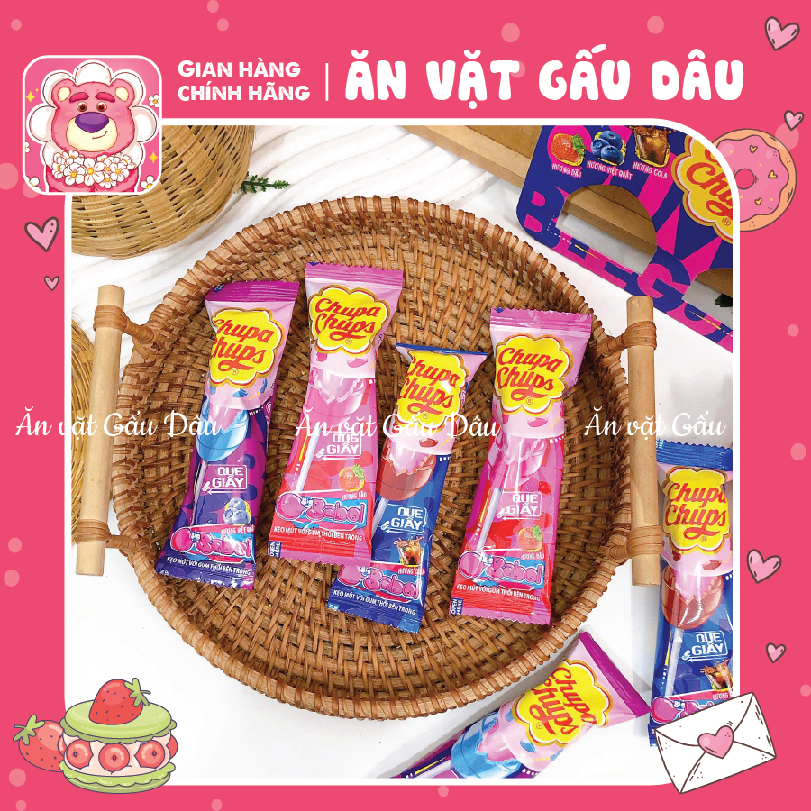 Combo Kẹo mút gum thổi Big babol Chupa Chups hương vị trái cây, Đồ ăn vặt, Ăn vặt Hồng Bé