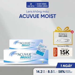 Lens cận thị 1 ngày không màu Acuvue Moist 1 Day, kính áp tròng trong suốt giữ ẩm - Lens Optic