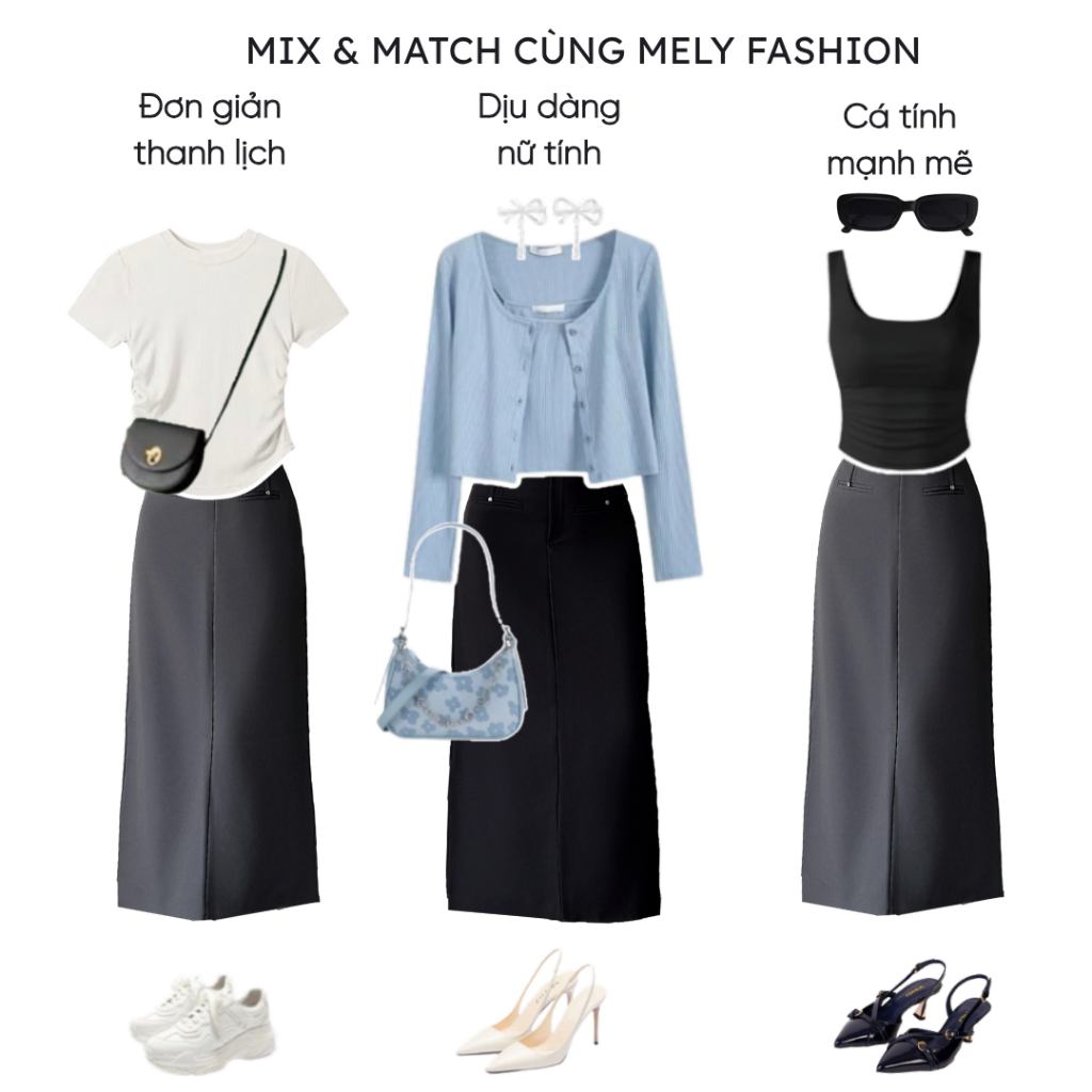 Chân váy chữ A  dáng dài 85cm Mely Fashion cạp cao tôn dáng che giấu bụng có xẻ sau có bigsize đi làm đi chơi CV119 | BigBuy360 - bigbuy360.vn