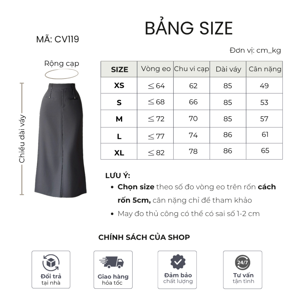 Chân váy chữ A  dáng dài 85cm Mely Fashion cạp cao tôn dáng che giấu bụng có xẻ sau có bigsize đi làm đi chơi CV119 | BigBuy360 - bigbuy360.vn