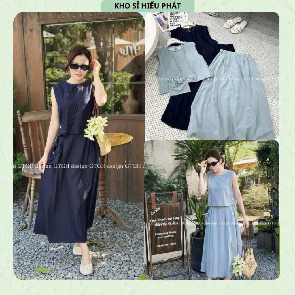 Set bộ bò SN khuy sườn kèm túi phối cv dài siêu xin hai màu 3 size SML