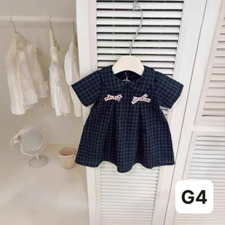 [8-35kg]- Váy caro xanh than cổ sen 2 nơ điệu đà cho bé gái [QiQi Kids G4]