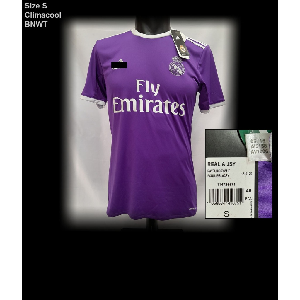 Áo đấu cầu thủ bóng đá chính hãng Real Madrid 2016-2017 away shirt jersey purple AI5158 S mới tag tí