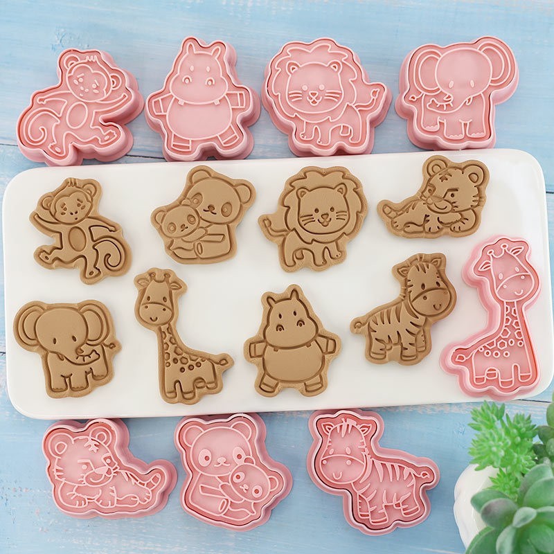 sét 8 khuôn nhấn cutter bánh cookie nhấn đậu làm bánh quy làm xôi hoa hình con vật đồng vật con khỉ con khuôn thôi nôi