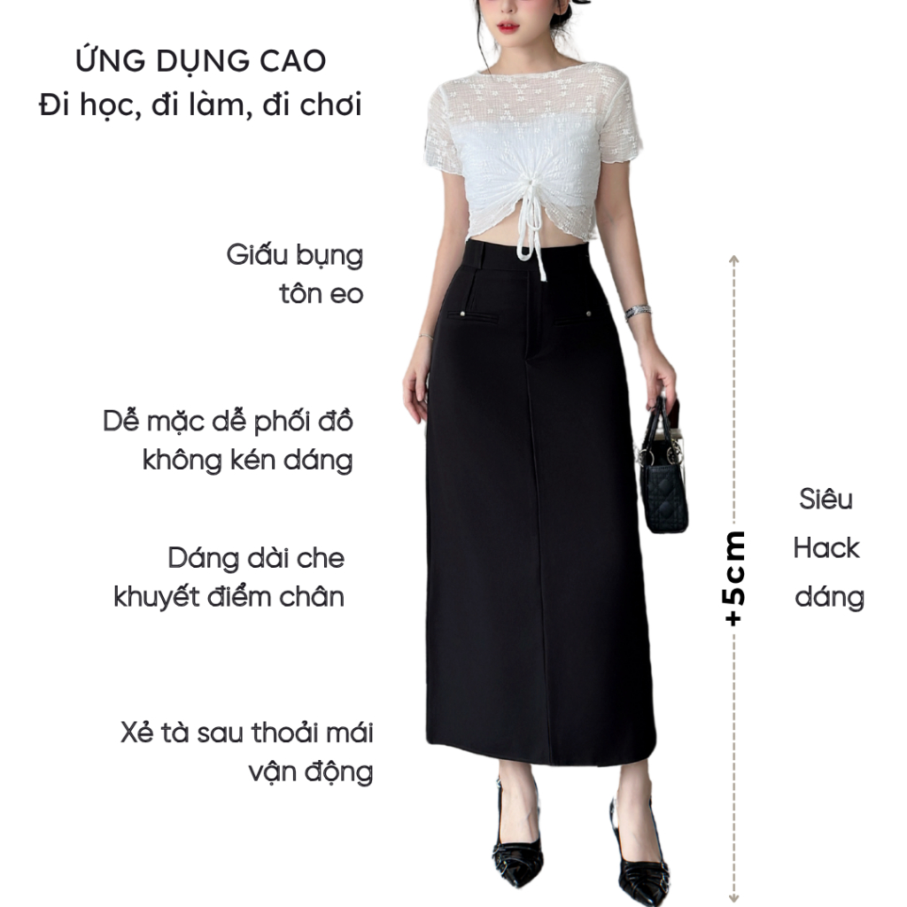 Chân váy chữ A  dáng dài 85cm Mely Fashion cạp cao tôn dáng che giấu bụng có xẻ sau có bigsize đi làm đi chơi CV119 | BigBuy360 - bigbuy360.vn
