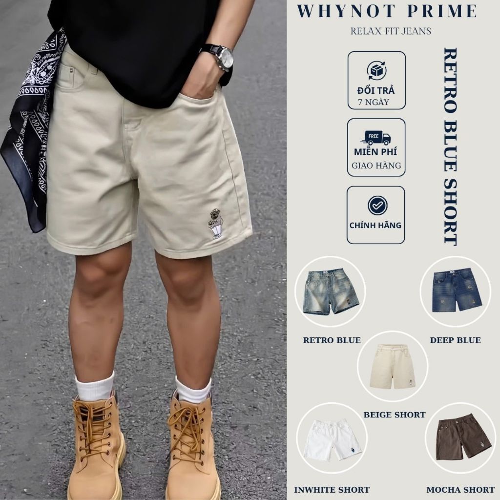  Quần Short Jean Nam Beige Short Jeans Form Trên Gối WN PRIME | Quần Đùi Nam Màu Nâu Có BigSize 