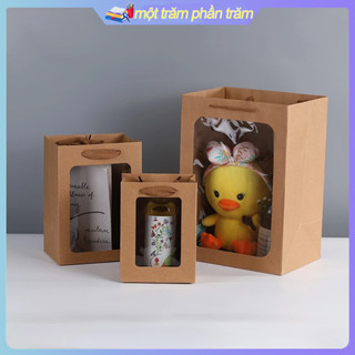 Combo 10🎪 Túi Giấy Trắng/Hồng Có Cửa Sổ Trong Suốt Đựng Hoa, Gấu, Quà Hàng Loại Dày Dặn