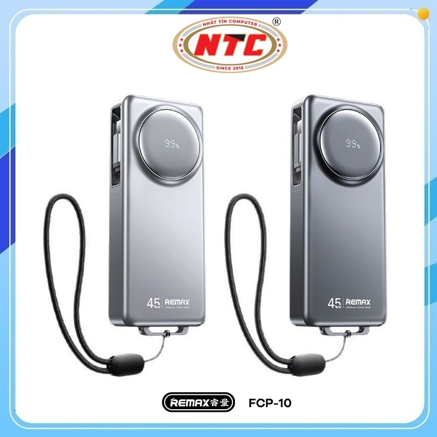Cục tích điện REMAX FCP-10 10000mAh TypeC / Cáp rút TypeC Input 30W / Output 45W, Cell Li-ion 21700