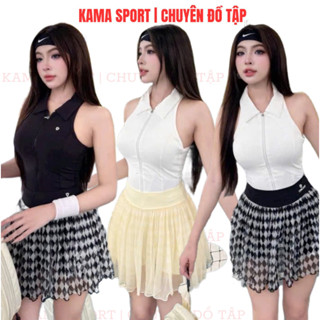 Bộ tập pickelball nữ KAMA SPORT mix bra và chân váy xoè hàng QC tập pickleball, tennis, cầu lông BP94