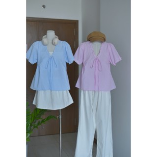   KÈM ỐNG  Áo babydoll cổ V ren SỌC bèo bigsize 90KG - Miabigsize 