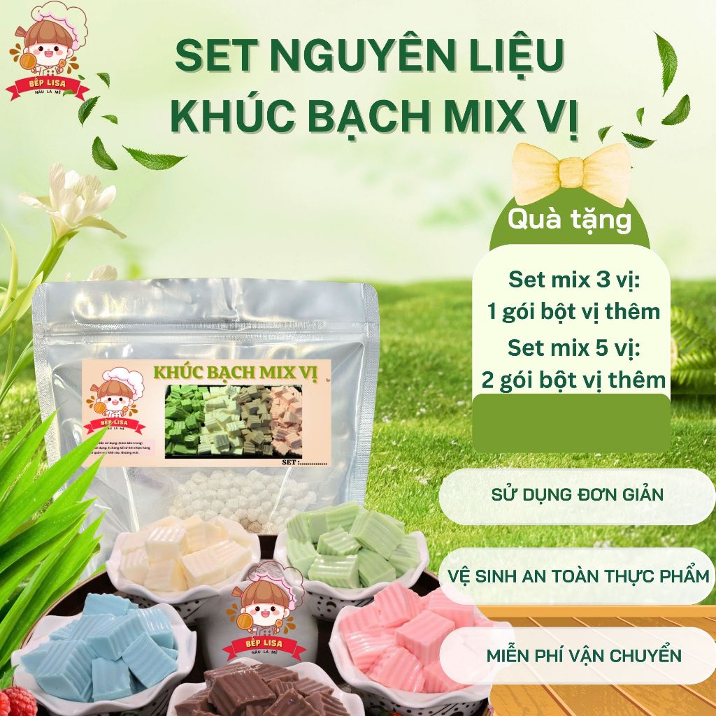 Set nguyên liệu làm khúc bạch mix nhiều vị, khúc bạch tầng uống trà sữa tại Bếp Lisa (Kèm công thức)
