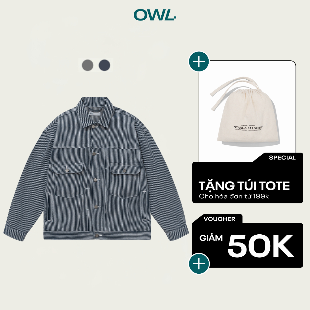 Áo khoác jean Owlbrand Pleat Striped Jacket